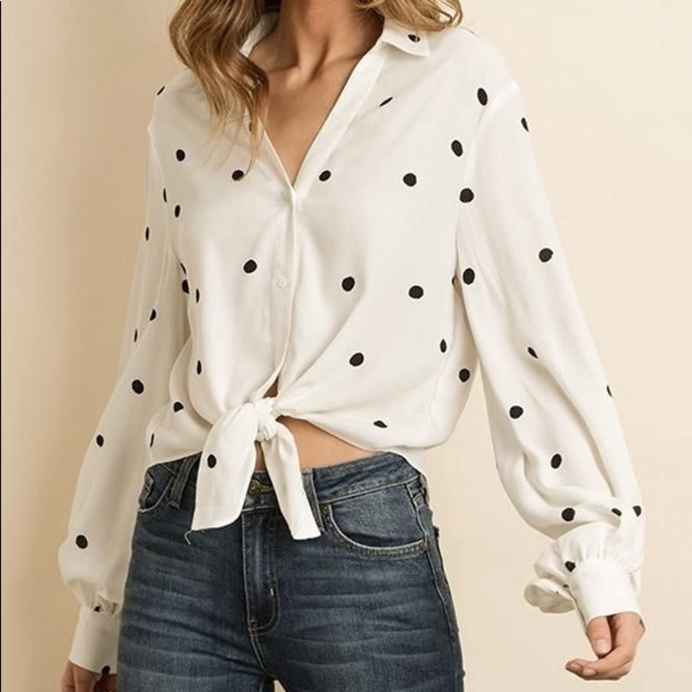 NWOT Bohme Black and White Polka Dot Tie top